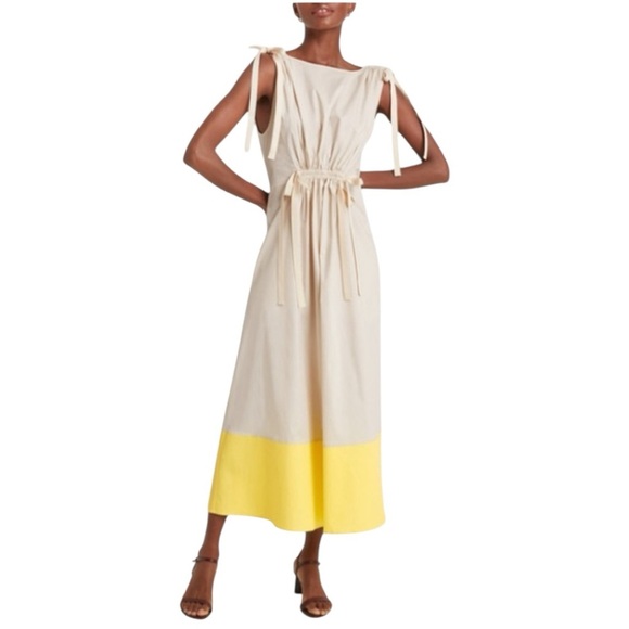 G. Label by goop Colorblock Midi Dress Beige/Yellow - Picture 1 of 14